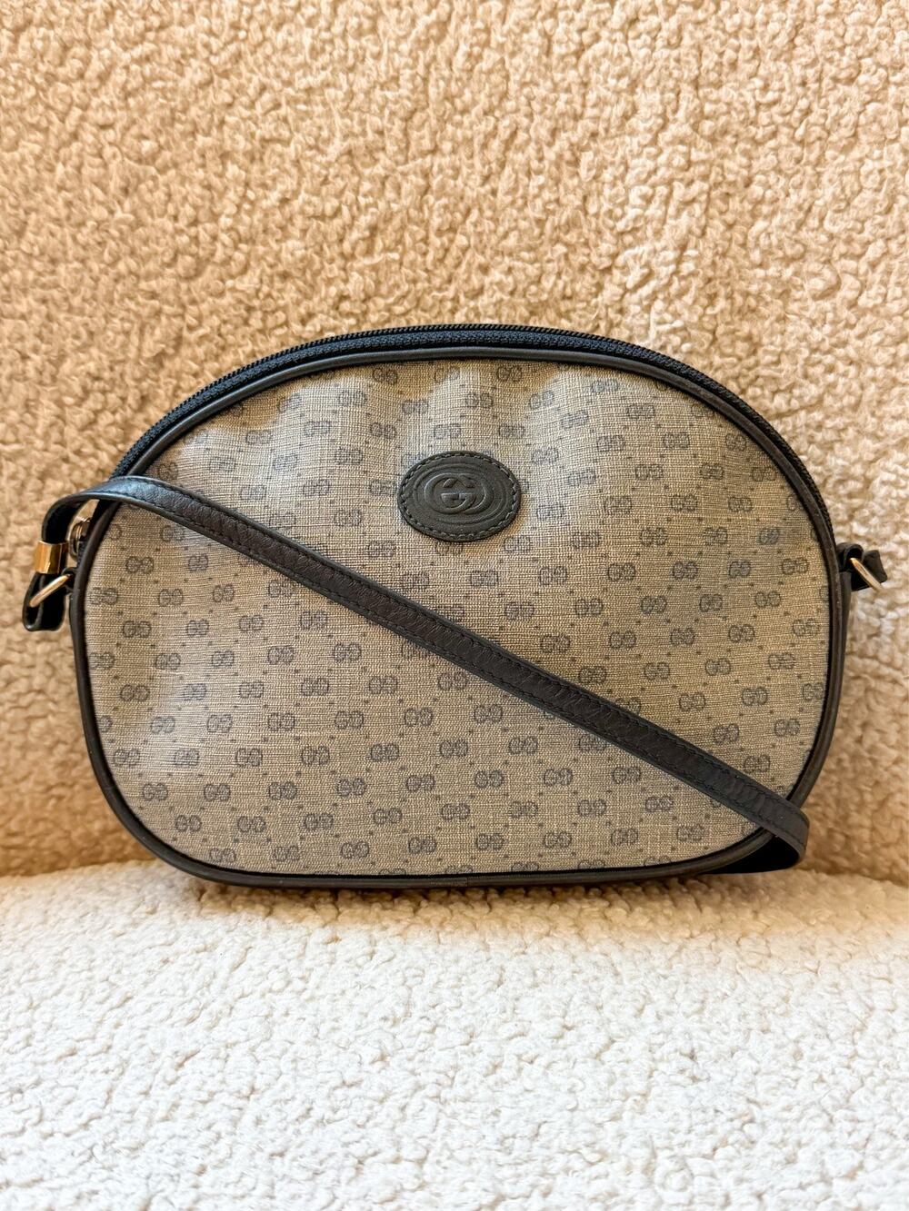 GUCCI Navy / Blue Monogram GG Plus Canvas and Leather Bag
